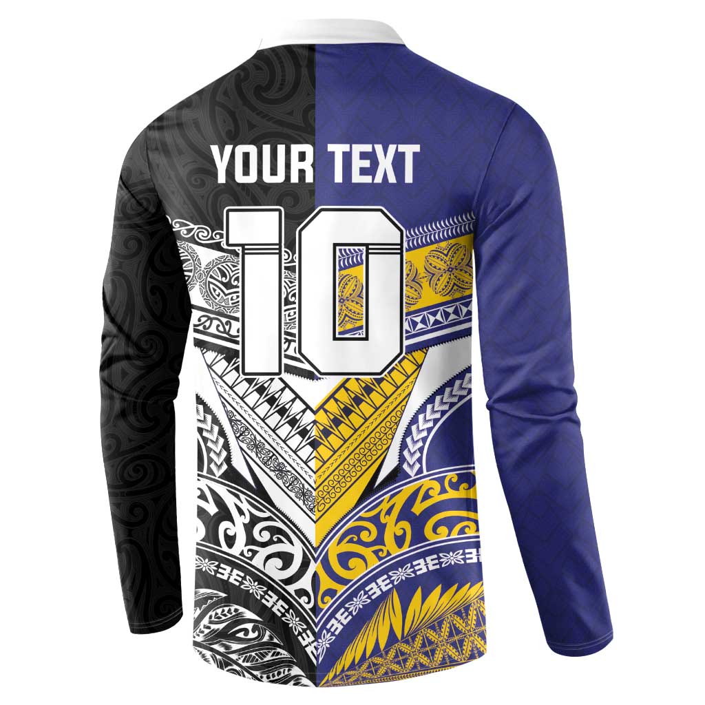 Custom Rugby Niue and Aotearoa Button Sweatshirt Hiapo with Maori Moko Tribal Heritage Tattoos LT03 - Polynesian Pride