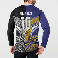 Custom Rugby Niue and Aotearoa Button Sweatshirt Hiapo with Maori Moko Tribal Heritage Tattoos LT03 - Polynesian Pride