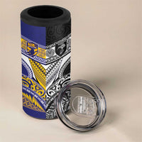 Custom Rugby Niue and Aotearoa 4 in 1 Can Cooler Tumbler Hiapo with Maori Moko Tribal Heritage Tattoos - Polynesian Pride