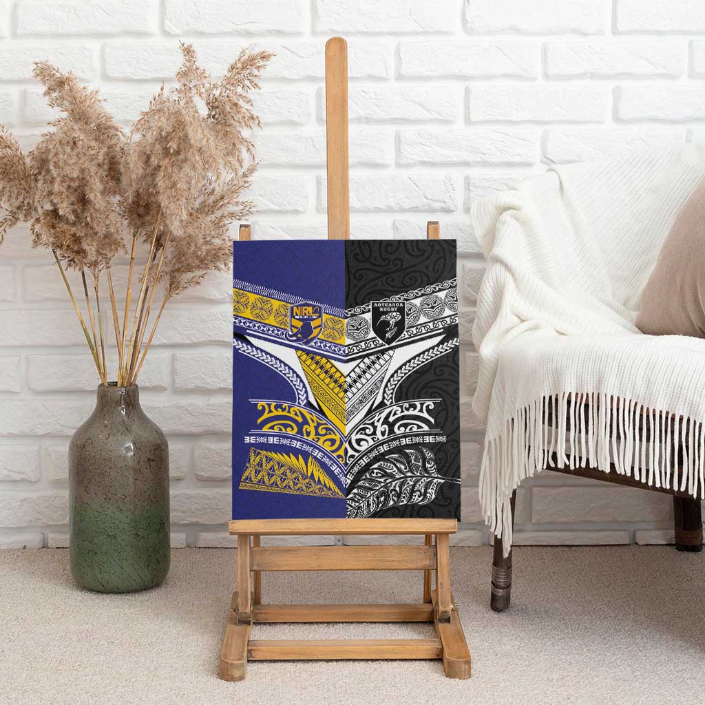 Rugby Niue and Aotearoa Canvas Wall Art Hiapo with Maori Moko Tribal Heritage Tattoos LT03 - Polynesian Pride