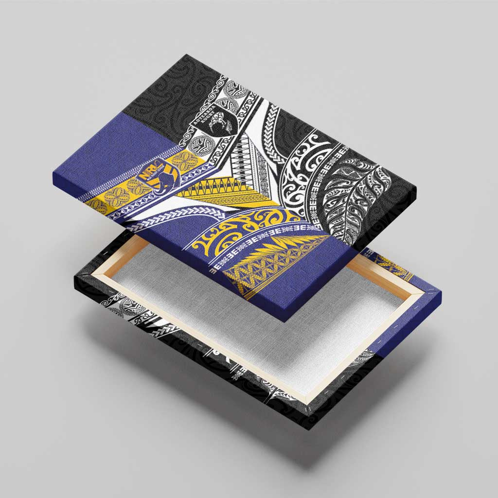 Rugby Niue and Aotearoa Canvas Wall Art Hiapo with Maori Moko Tribal Heritage Tattoos LT03 - Polynesian Pride