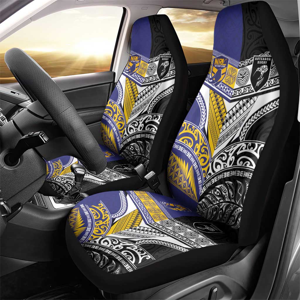 Rugby Niue and Aotearoa Car Seat Cover Hiapo with Maori Moko Tribal Heritage Tattoos - Polynesian Pride