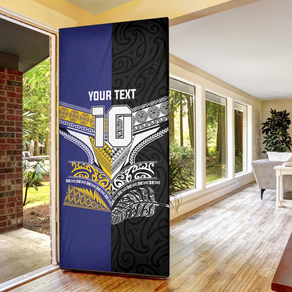 Custom Rugby Niue and Aotearoa Door Cover Hiapo with Maori Moko Tribal Heritage Tattoos - Polynesian Pride