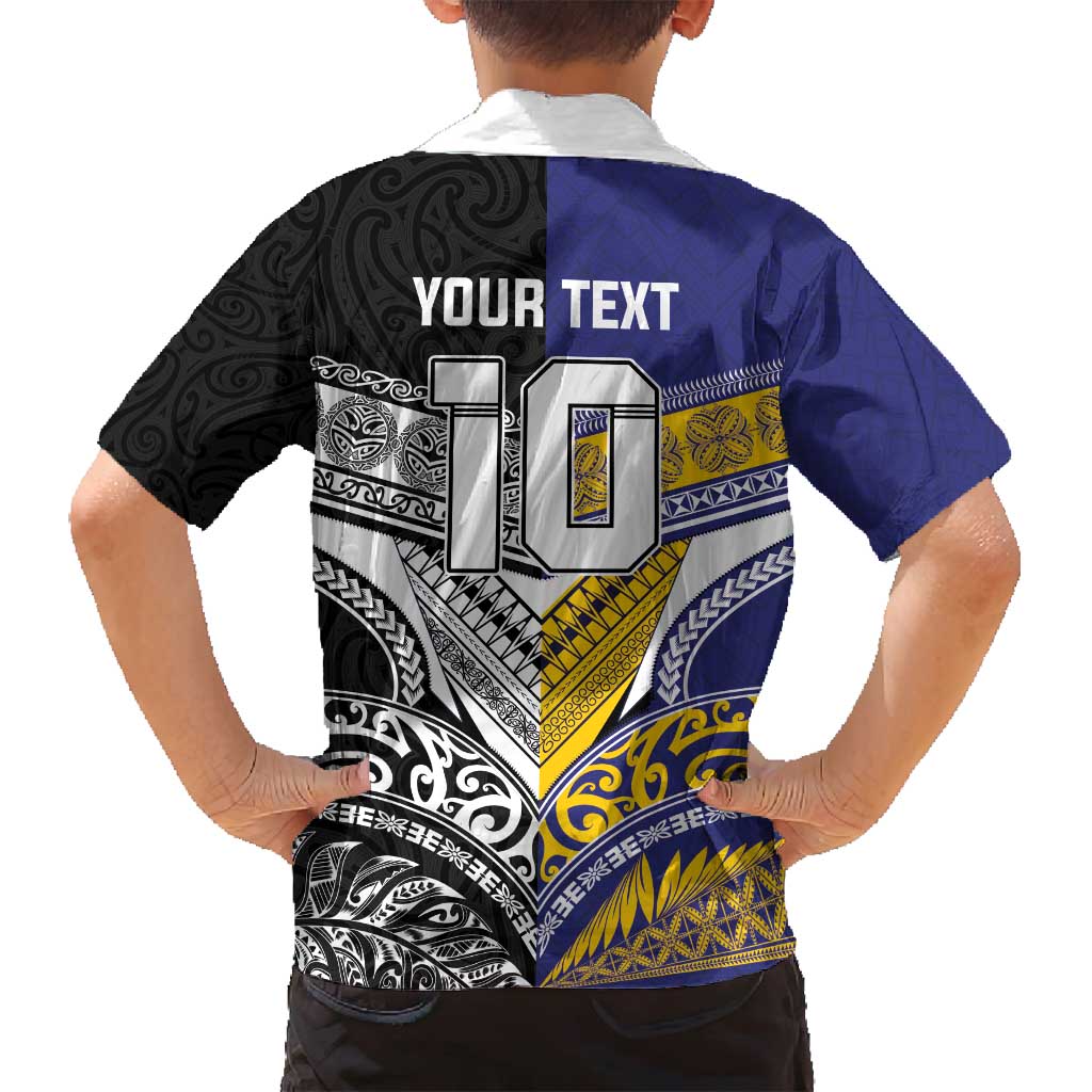 Custom Rugby Niue and Aotearoa Family Matching Summer Maxi Dress and Hawaiian Shirt Hiapo with Maori Moko Tribal Heritage Tattoos - Polynesian Pride