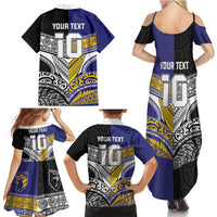Custom Rugby Niue and Aotearoa Family Matching Summer Maxi Dress and Hawaiian Shirt Hiapo with Maori Moko Tribal Heritage Tattoos - Polynesian Pride