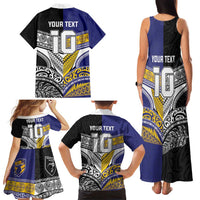 Custom Rugby Niue and Aotearoa Family Matching Tank Maxi Dress and Hawaiian Shirt Hiapo with Maori Moko Tribal Heritage Tattoos - Polynesian Pride