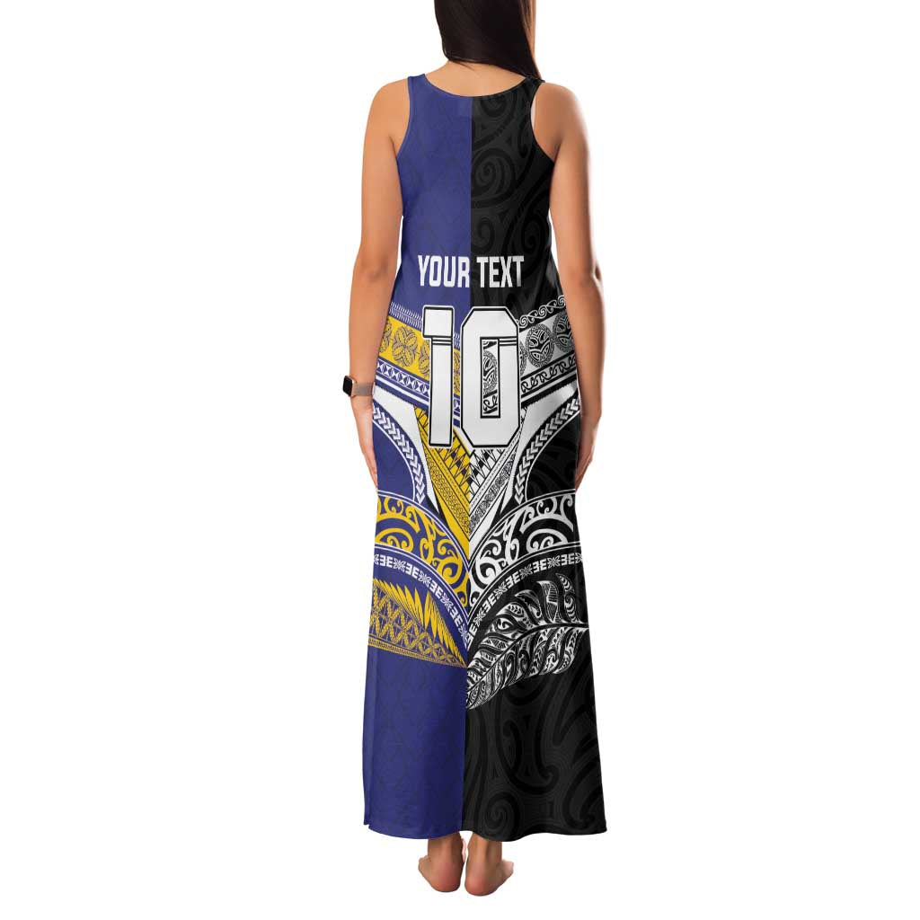 Custom Rugby Niue and Aotearoa Family Matching Tank Maxi Dress and Hawaiian Shirt Hiapo with Maori Moko Tribal Heritage Tattoos - Polynesian Pride