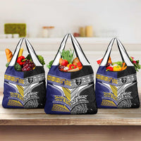 Rugby Niue and Aotearoa Grocery Bag Hiapo with Maori Moko Tribal Heritage Tattoos - Polynesian Pride