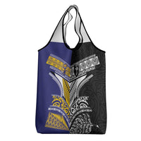 Rugby Niue and Aotearoa Grocery Bag Hiapo with Maori Moko Tribal Heritage Tattoos - Polynesian Pride