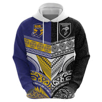 Custom Rugby Niue and Aotearoa Hoodie Hiapo with Maori Moko Tribal Heritage Tattoos - Polynesian Pride