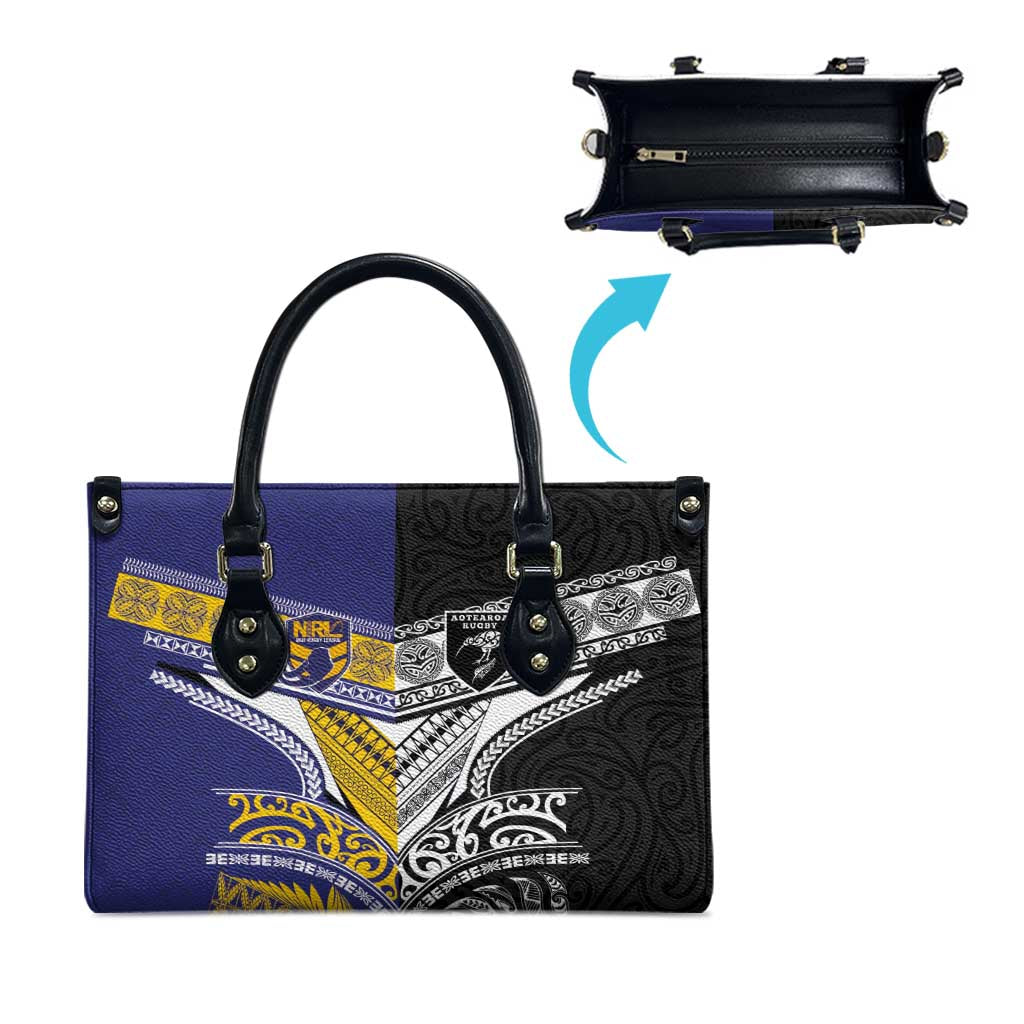 Rugby Niue and Aotearoa Leather Bag Hiapo with Maori Moko Tribal Heritage Tattoos - Polynesian Pride