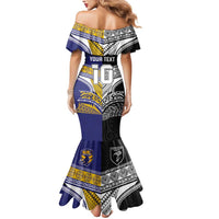 Custom Rugby Niue and Aotearoa Mermaid Dress Hiapo with Maori Moko Tribal Heritage Tattoos - Polynesian Pride