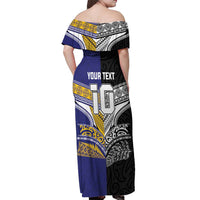 Custom Rugby Niue and Aotearoa Off Shoulder Maxi Dress Hiapo with Maori Moko Tribal Heritage Tattoos LT03 - Polynesian Pride