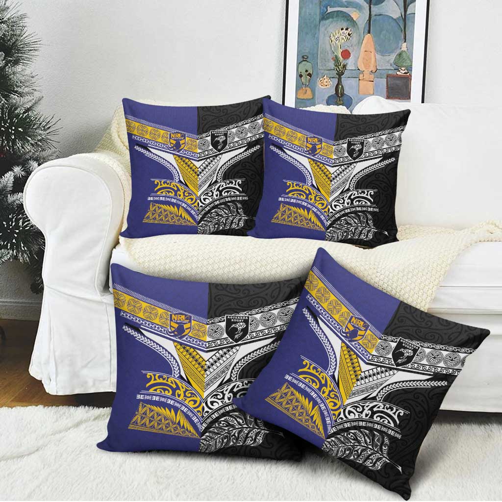 Rugby Niue and Aotearoa Pillow Cover Hiapo with Maori Moko Tribal Heritage Tattoos LT03 - Polynesian Pride
