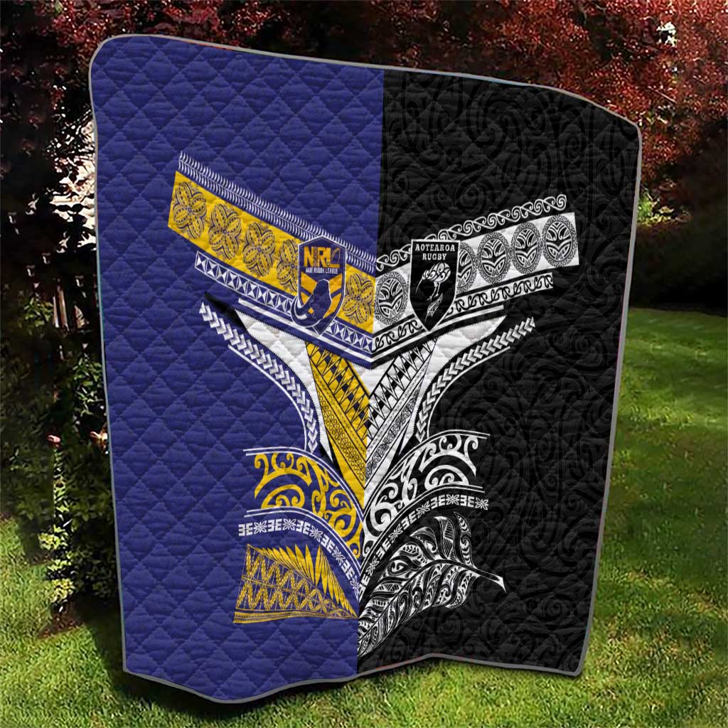 Rugby Niue and Aotearoa Quilt Hiapo with Maori Moko Tribal Heritage Tattoos LT03 - Polynesian Pride