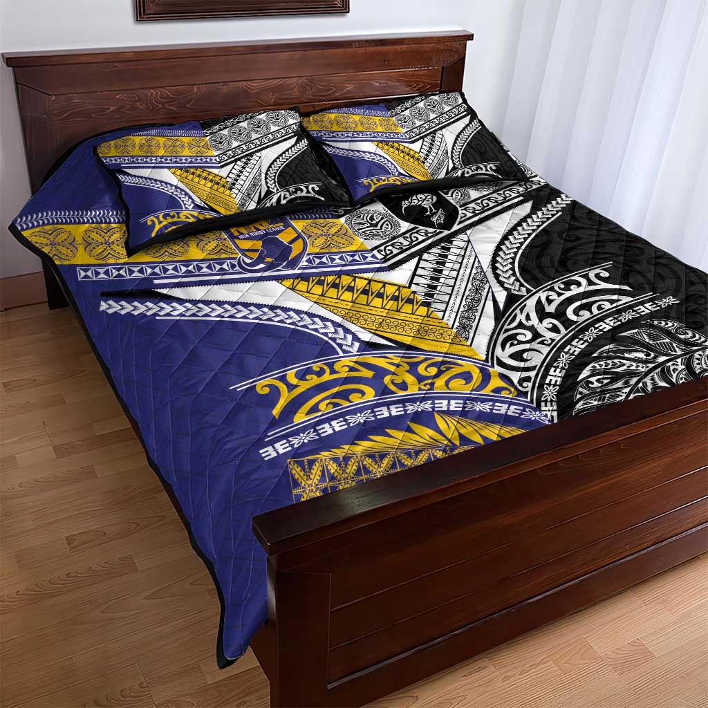 Rugby Niue and Aotearoa Quilt Bed Set Hiapo with Maori Moko Tribal Heritage Tattoos LT03 - Polynesian Pride