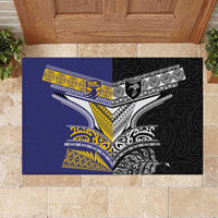 Rugby Niue and Aotearoa Rubber Doormat Hiapo with Maori Moko Tribal Heritage Tattoos LT03 Black - Polynesian Pride