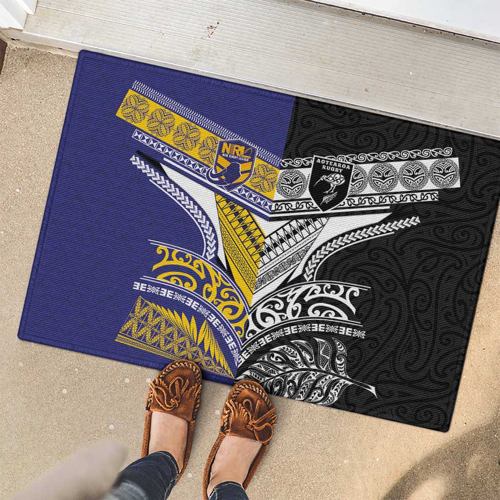 Rugby Niue and Aotearoa Rubber Doormat Hiapo with Maori Moko Tribal Heritage Tattoos LT03 - Polynesian Pride