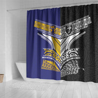 Rugby Niue and Aotearoa Shower Curtain Hiapo with Maori Moko Tribal Heritage Tattoos LT03 - Polynesian Pride