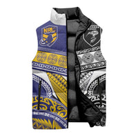 Custom Rugby Niue and Aotearoa Sleeveless Puffer Jacket Hiapo with Maori Moko Tribal Heritage Tattoos LT03 - Polynesian Pride