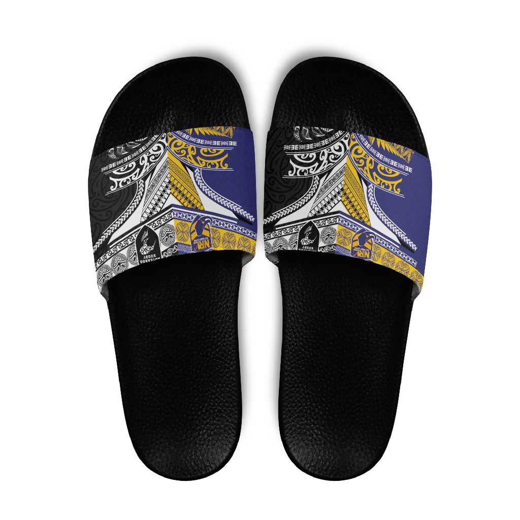 Rugby Niue and Aotearoa Slide Sandals Hiapo with Maori Moko Tribal Heritage Tattoos LT03 Black - Polynesian Pride