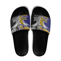 Rugby Niue and Aotearoa Slide Sandals Hiapo with Maori Moko Tribal Heritage Tattoos LT03 Black - Polynesian Pride