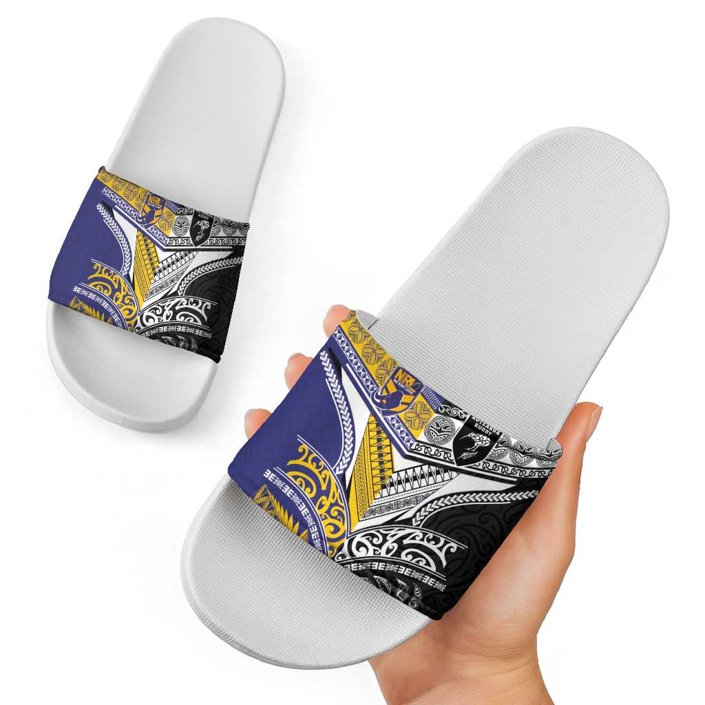 Rugby Niue and Aotearoa Slide Sandals Hiapo with Maori Moko Tribal Heritage Tattoos LT03 - Polynesian Pride