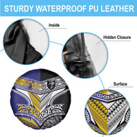 Rugby Niue and Aotearoa Spare Tire Cover Hiapo with Maori Moko Tribal Heritage Tattoos - Polynesian Pride