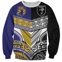 Custom Rugby Niue and Aotearoa Sweatshirt Hiapo with Maori Moko Tribal Heritage Tattoos LT03 Unisex Black - Polynesian Pride