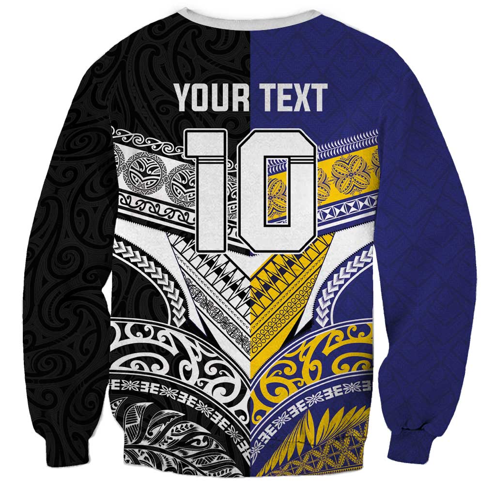 Custom Rugby Niue and Aotearoa Sweatshirt Hiapo with Maori Moko Tribal Heritage Tattoos LT03 - Polynesian Pride