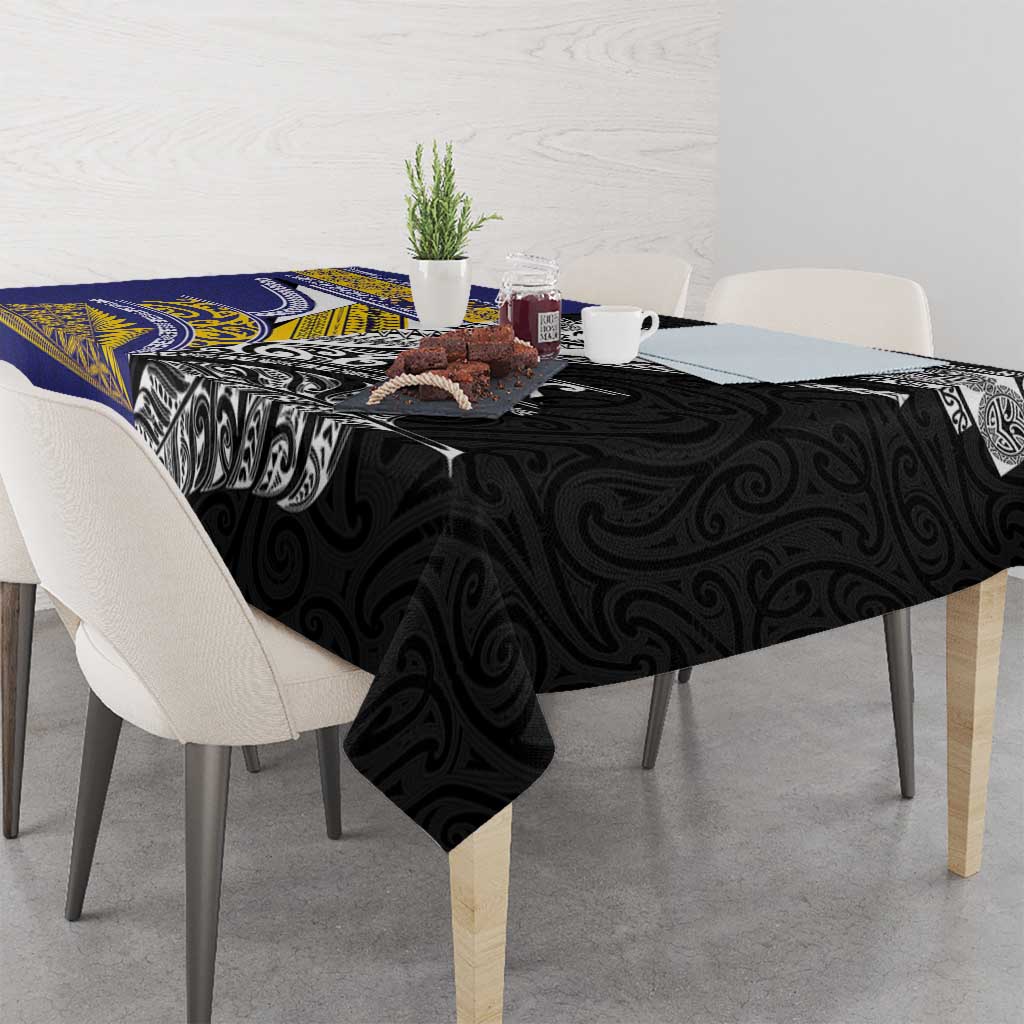 Rugby Niue and Aotearoa Tablecloth Hiapo with Maori Moko Tribal Heritage Tattoos LT03 - Polynesian Pride