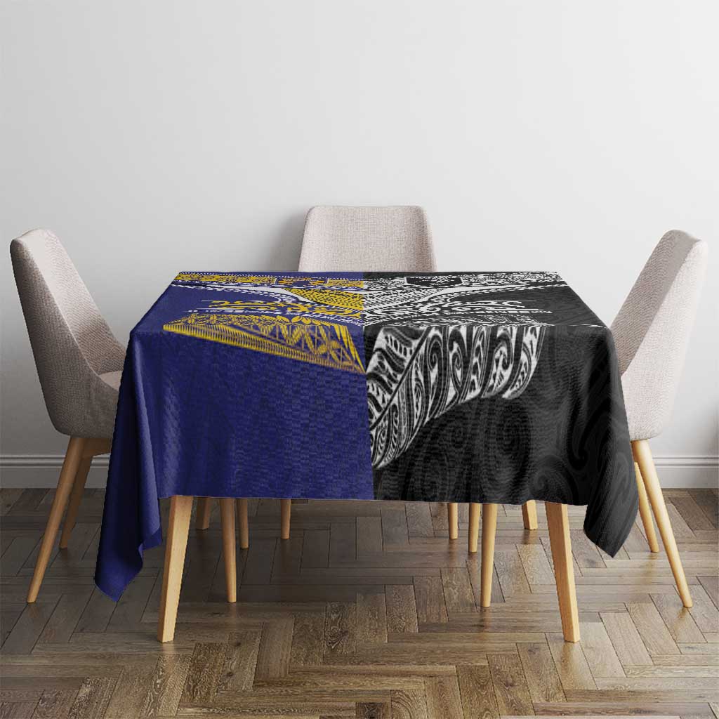 Rugby Niue and Aotearoa Tablecloth Hiapo with Maori Moko Tribal Heritage Tattoos LT03 - Polynesian Pride