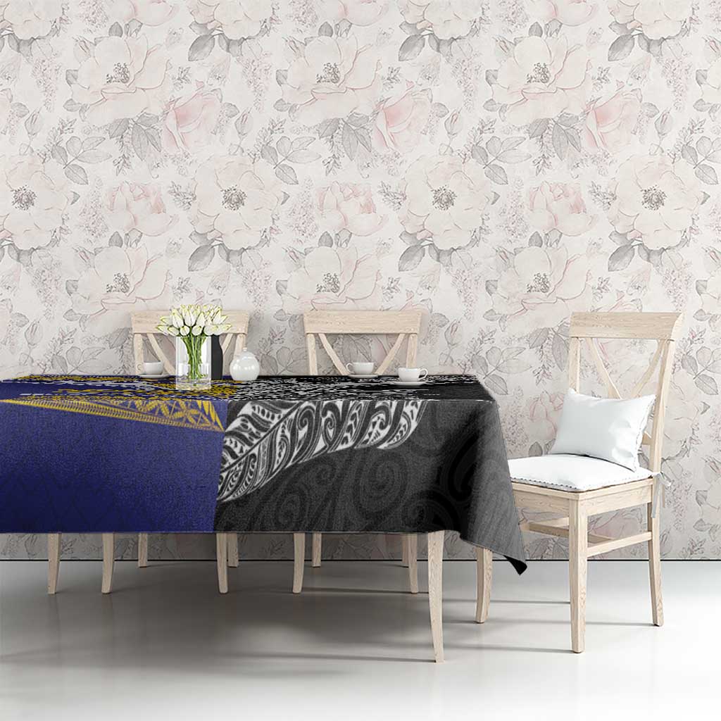 Rugby Niue and Aotearoa Tablecloth Hiapo with Maori Moko Tribal Heritage Tattoos LT03 - Polynesian Pride