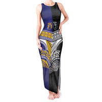 Custom Rugby Niue and Aotearoa Tank Maxi Dress Hiapo with Maori Moko Tribal Heritage Tattoos - Polynesian Pride