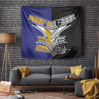 Rugby Niue and Aotearoa Tapestry Hiapo with Maori Moko Tribal Heritage Tattoos LT03 Black - Polynesian Pride