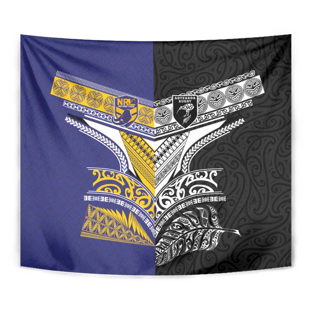 Rugby Niue and Aotearoa Tapestry Hiapo with Maori Moko Tribal Heritage Tattoos LT03 - Polynesian Pride