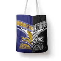 Rugby Niue and Aotearoa Tote Bag Hiapo with Maori Moko Tribal Heritage Tattoos - Polynesian Pride
