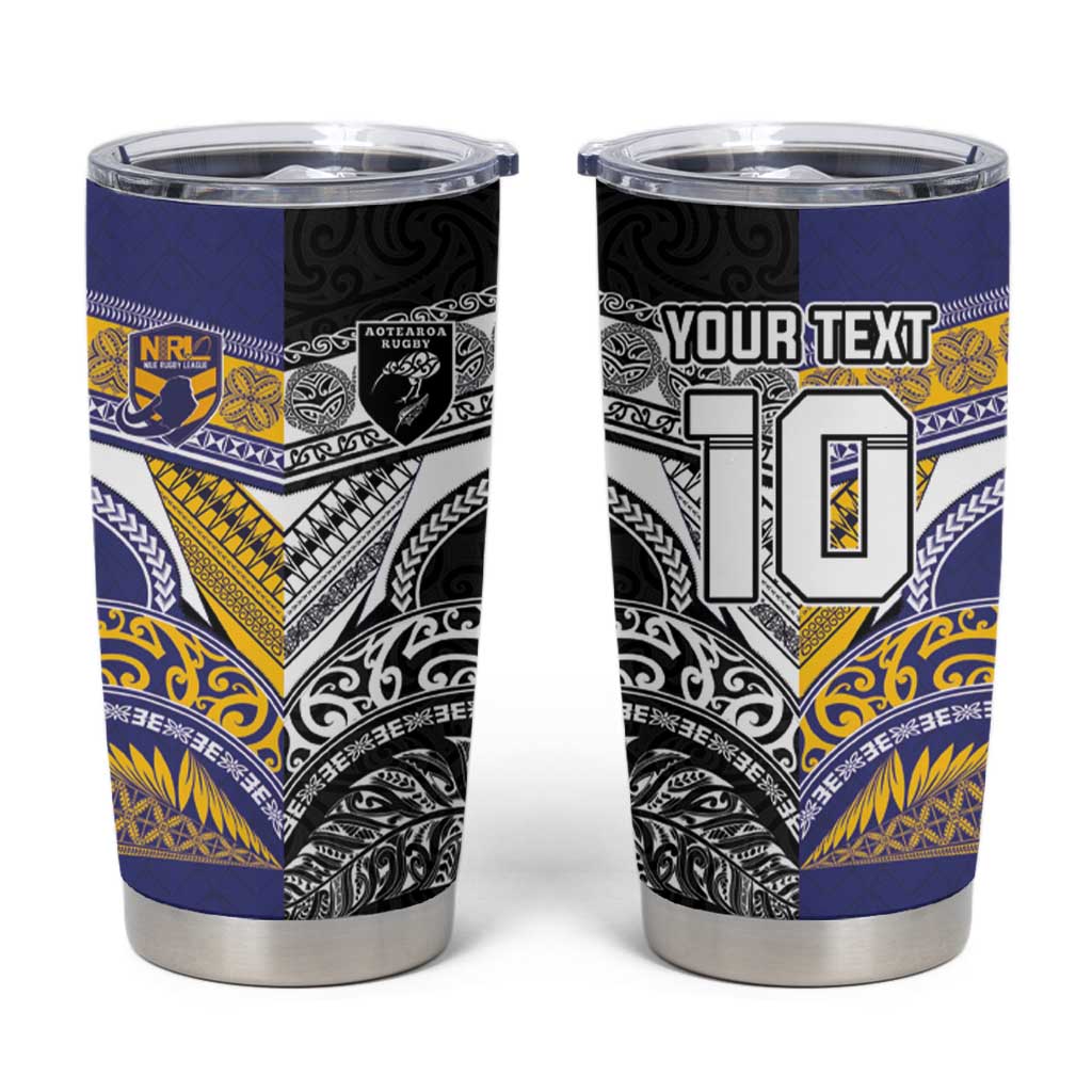 Custom Rugby Niue and Aotearoa Tumbler Cup Hiapo with Maori Moko Tribal Heritage Tattoos - Polynesian Pride