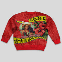 Hawaii Christmas Kid Ugly Christmas Sweater Hula Girl Hibiscus With Hawaiian Style Tribal Fabric Patchwork LT03 - Polynesian Pride