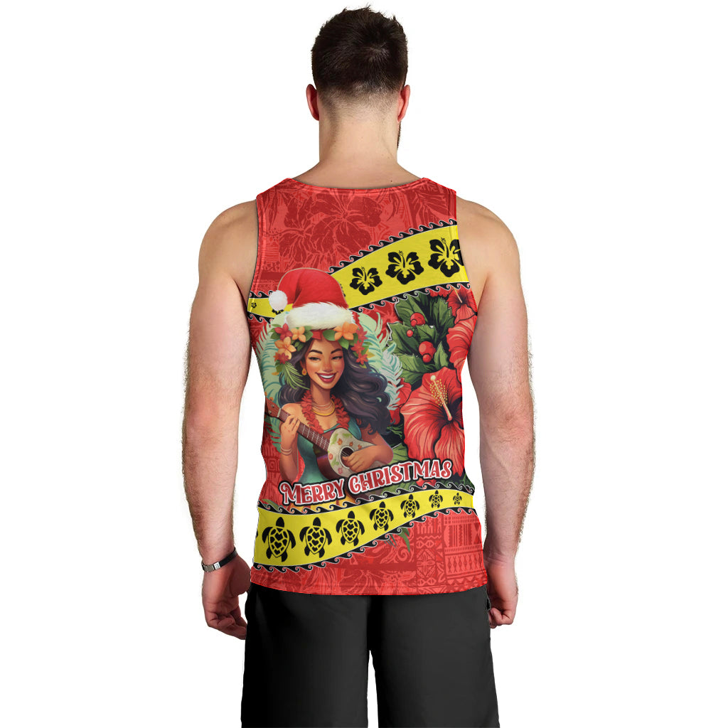 Hawaii Christmas Men Tank Top Hula Girl Hibiscus With Hawaiian Style Tribal Fabric Patchwork LT03 - Polynesian Pride