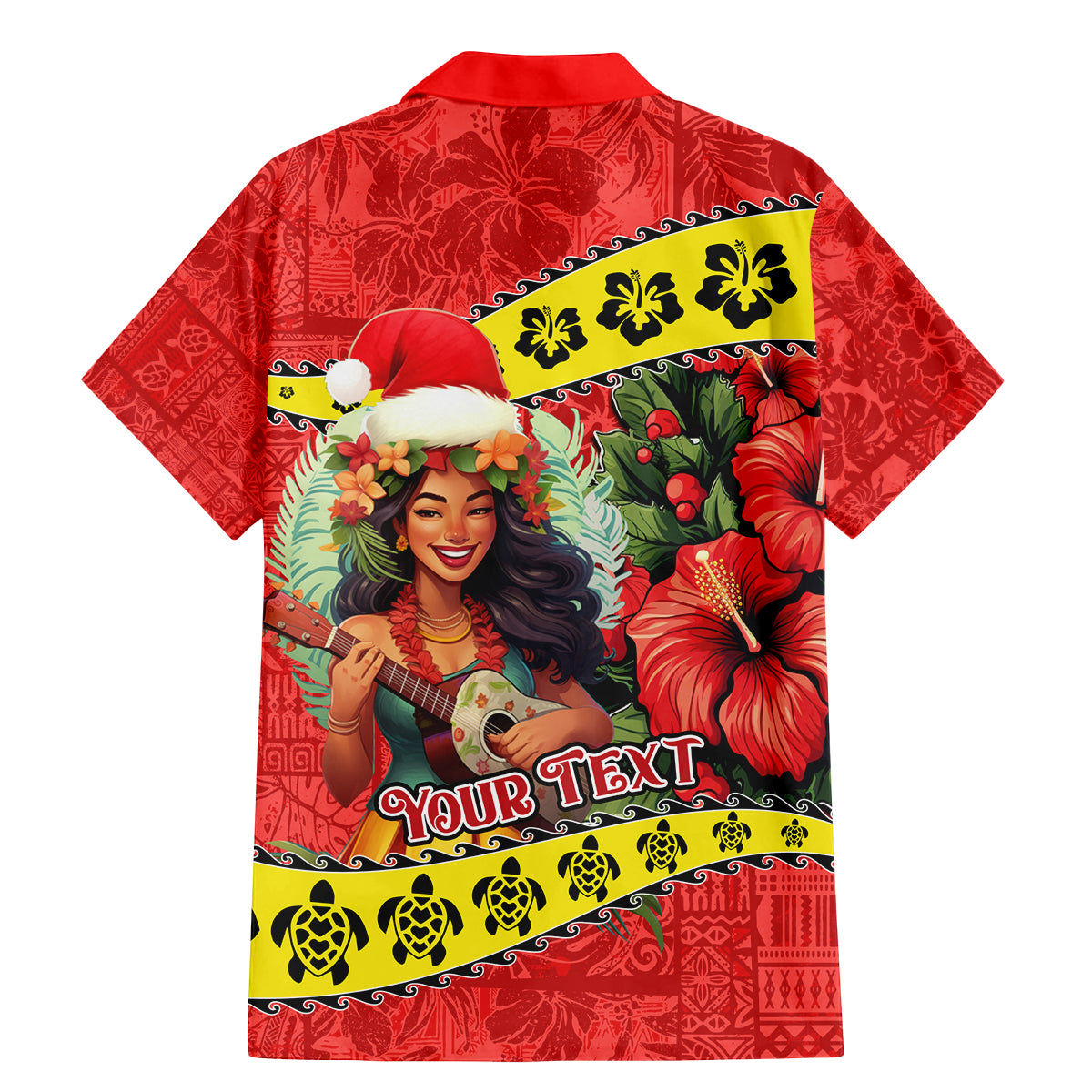 Personalised Hawaii Christmas Family Matching Mermaid Dress and Hawaiian Shirt Hula Girl Hibiscus With Hawaiian Style Tribal Fabric Patchwork LT03 - Polynesian Pride