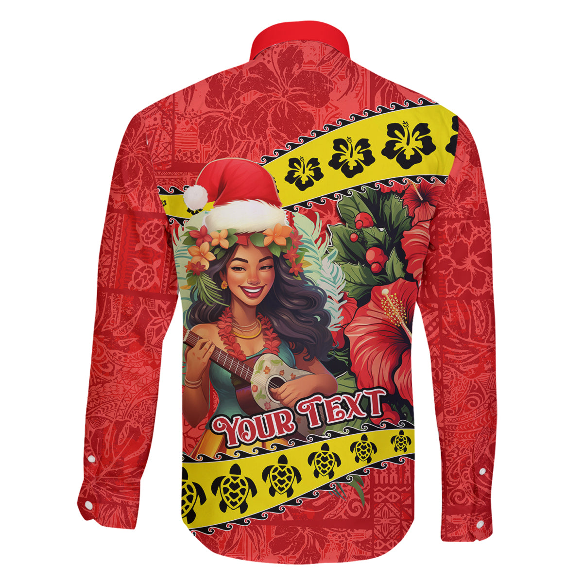 Personalised Hawaii Christmas Family Matching Puletasi Dress and Hawaiian Shirt Hula Girl Hibiscus With Hawaiian Style Tribal Fabric Patchwork LT03 - Polynesian Pride