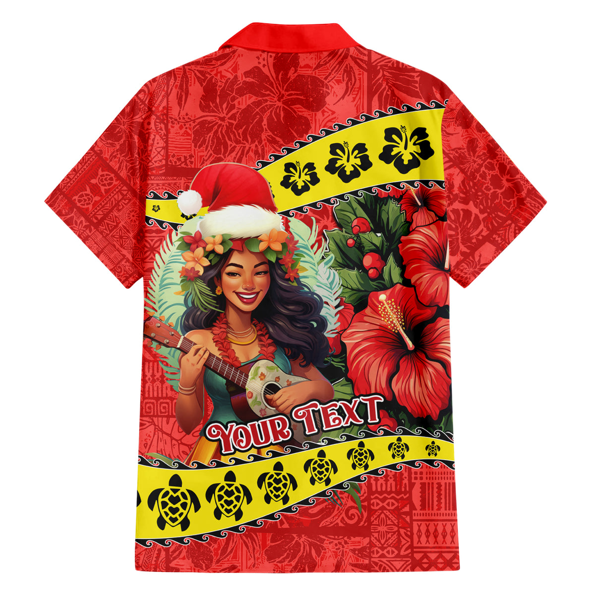 Personalised Hawaii Christmas Hawaiian Shirt Hula Girl Hibiscus With Hawaiian Style Tribal Fabric Patchwork LT03 - Polynesian Pride