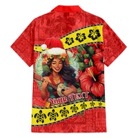 Personalised Hawaii Christmas Hawaiian Shirt Hula Girl Hibiscus With Hawaiian Style Tribal Fabric Patchwork LT03 - Polynesian Pride