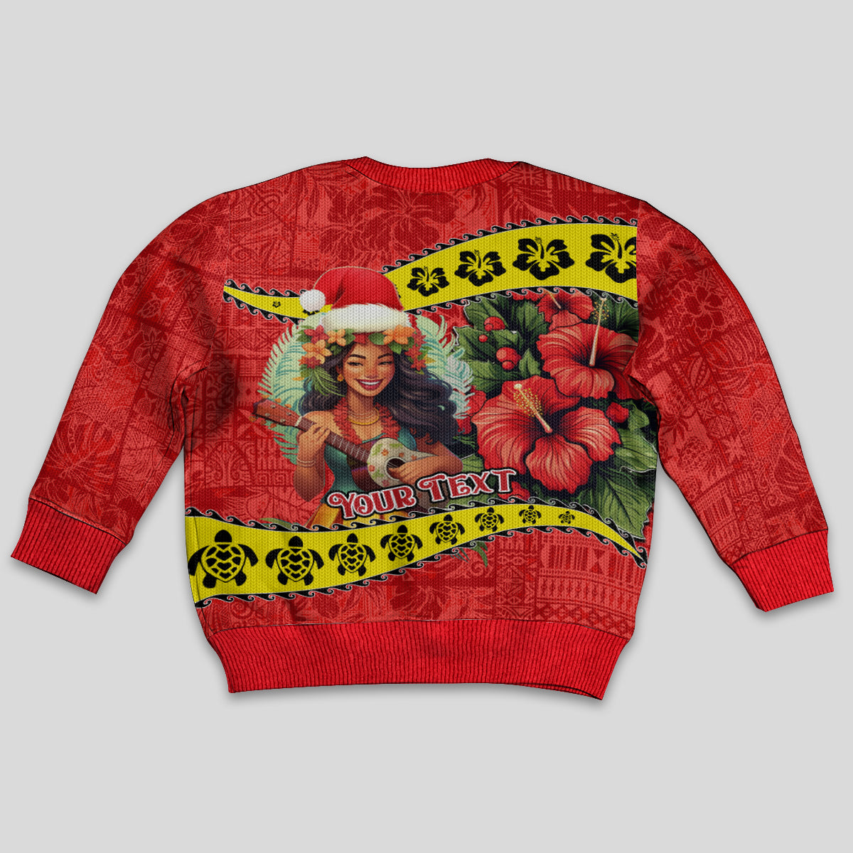 Personalised Hawaii Christmas Kid Ugly Christmas Sweater Hula Girl Hibiscus With Hawaiian Style Tribal Fabric Patchwork LT03 - Polynesian Pride