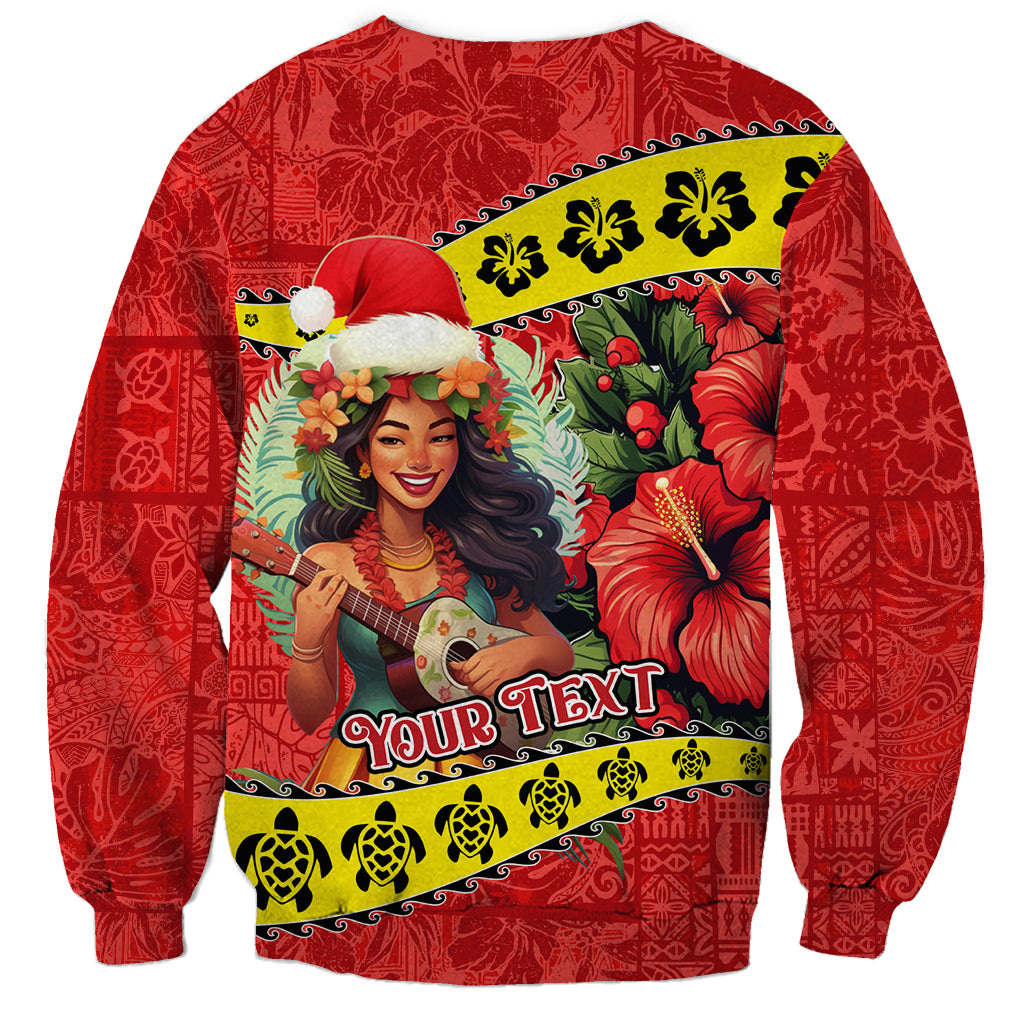 Personalised Hawaii Christmas Sweatshirt Hula Girl Hibiscus With Hawaiian Style Tribal Fabric Patchwork LT03 - Polynesian Pride