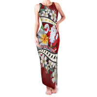 Tahiti Christmas Family Matching Tank Maxi Dress and Hawaiian Shirt Tiare Flowers and Pomarea Nigra with Polynesian Pattern LT03 Mom's Dress Red - Polynesian Pride