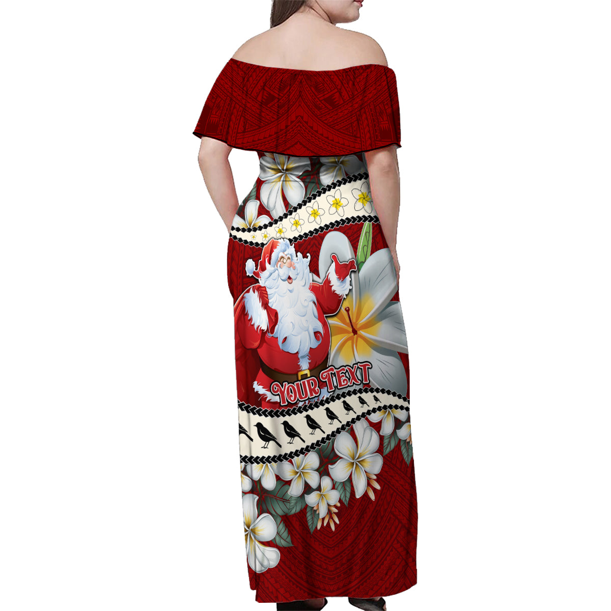 Personalised Tahiti Christmas Family Matching Off Shoulder Maxi Dress and Hawaiian Shirt Tiare Flowers and Pomarea Nigra with Polynesian Pattern LT03 - Polynesian Pride