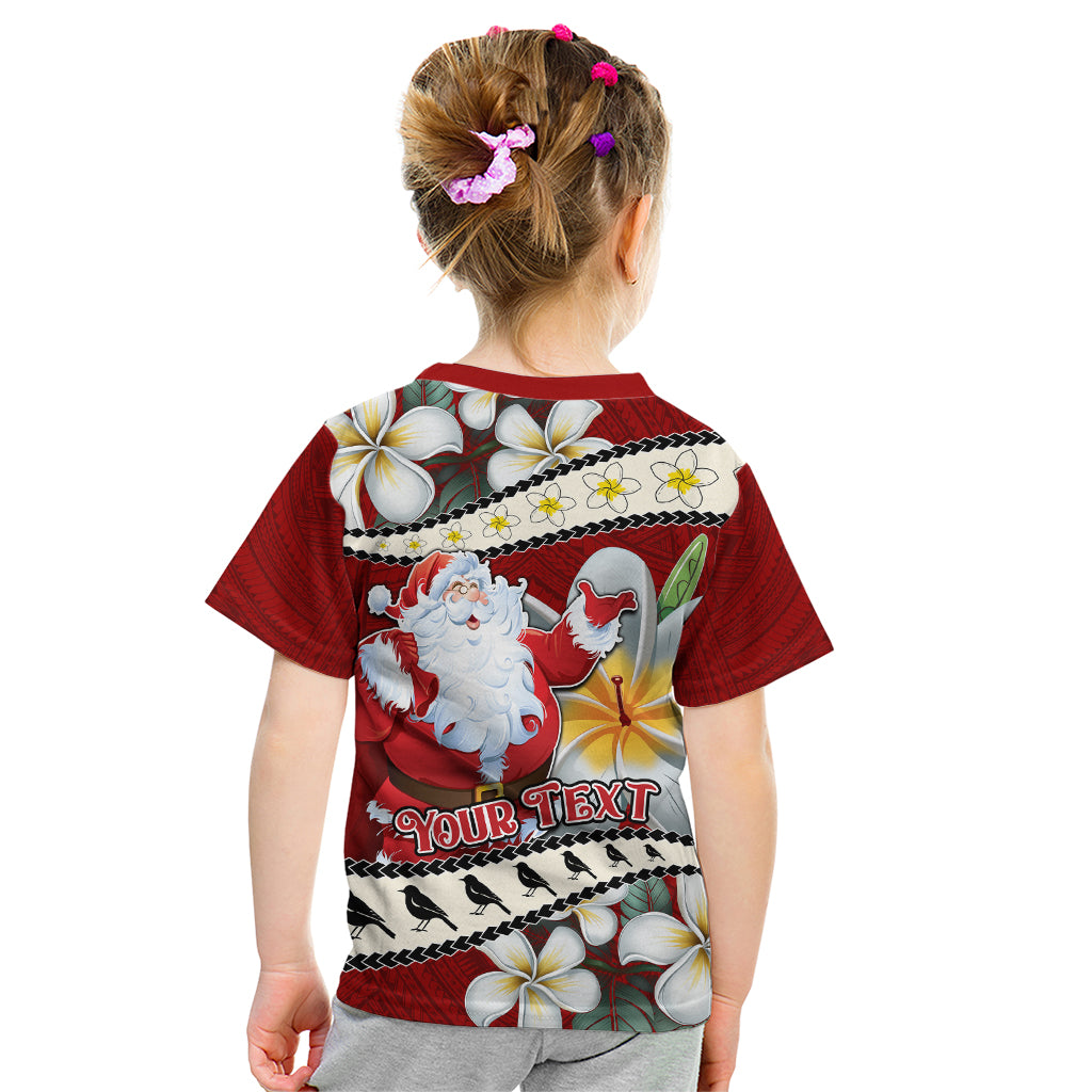 Personalised Tahiti Christmas Kid T Shirt Tiare Flowers and Pomarea Nigra with Polynesian Pattern LT03 - Polynesian Pride