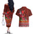 Hawaii KaʻUla Wena ʻIʻiwi Couples Matching Off The Shoulder Long Sleeve Dress and Hawaiian Shirt With Tropical Plants and 'Ohi'a lehua Kakau Art Tattoo